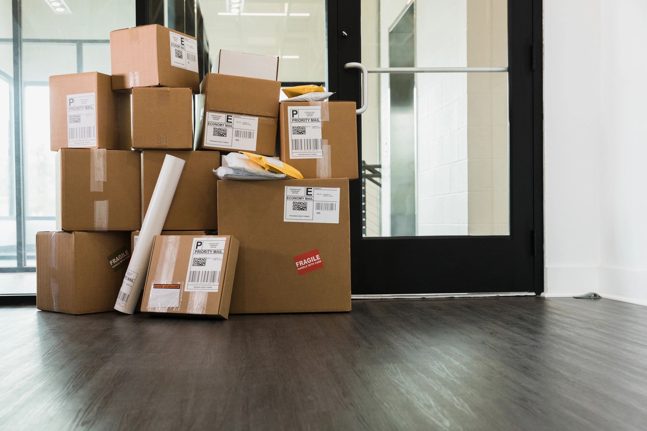 Stack of delivered packages ready for shipment